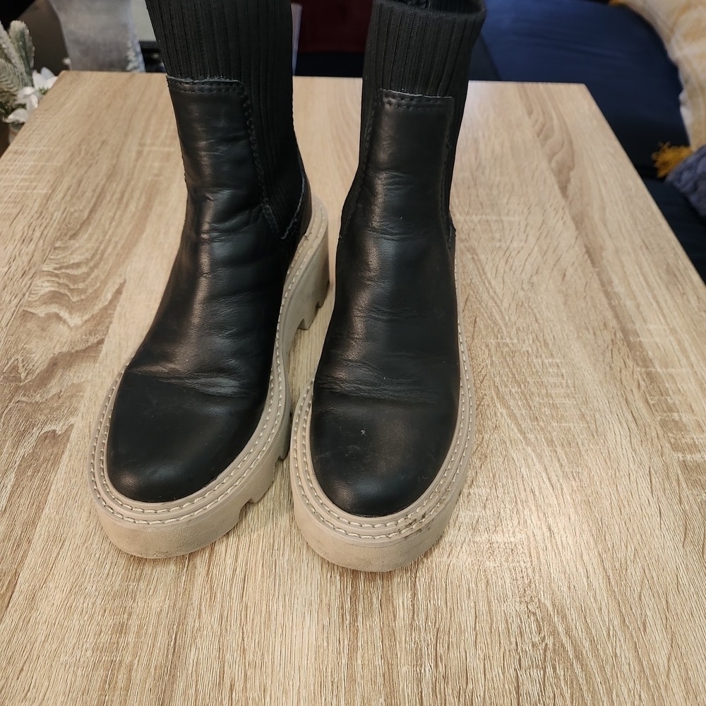 Dolce Vita Black Leather Ankle Booties with Tan Soles